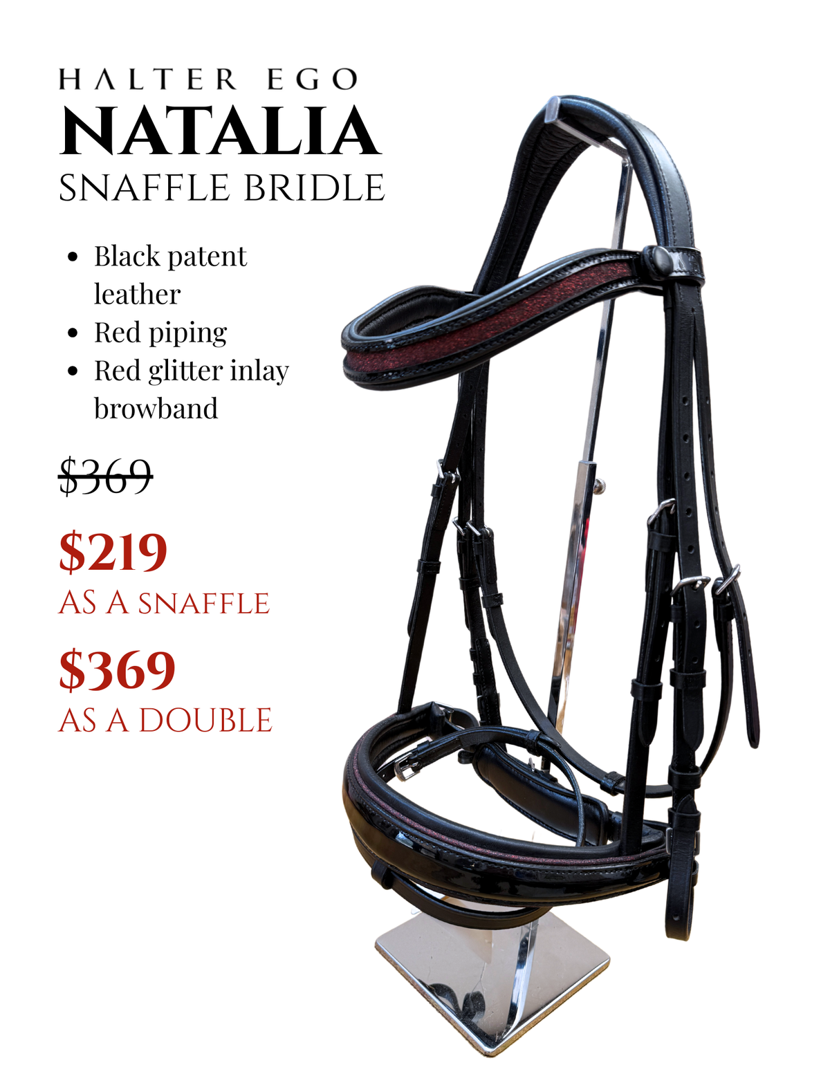 Holiday Natalia - Red Glitter Leather Snaffle