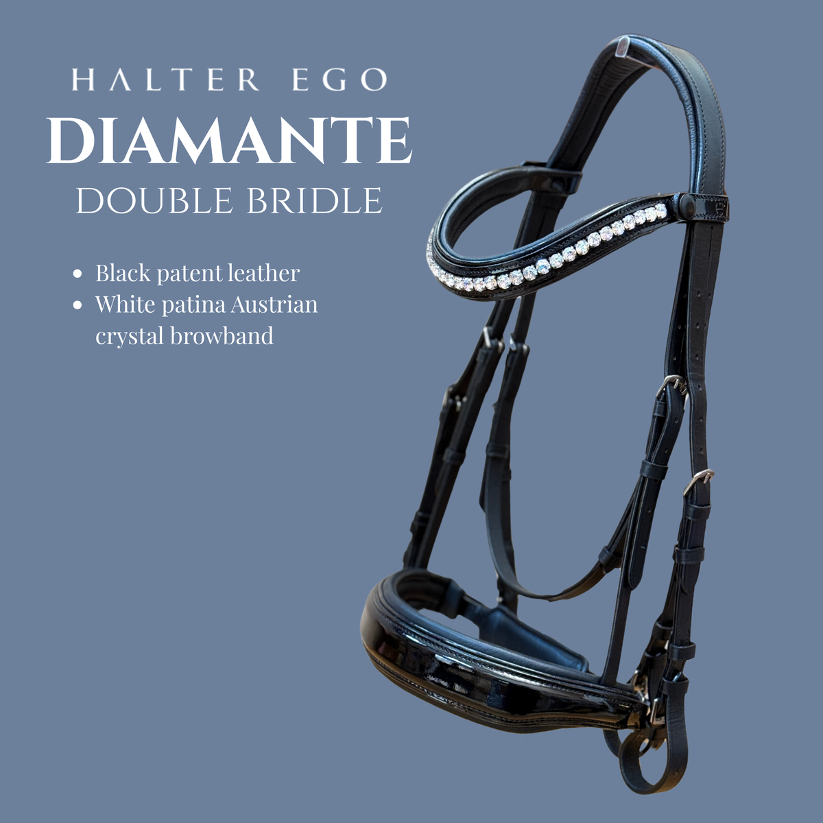 The Diamante Black Patent Sparkle Double Bridle
