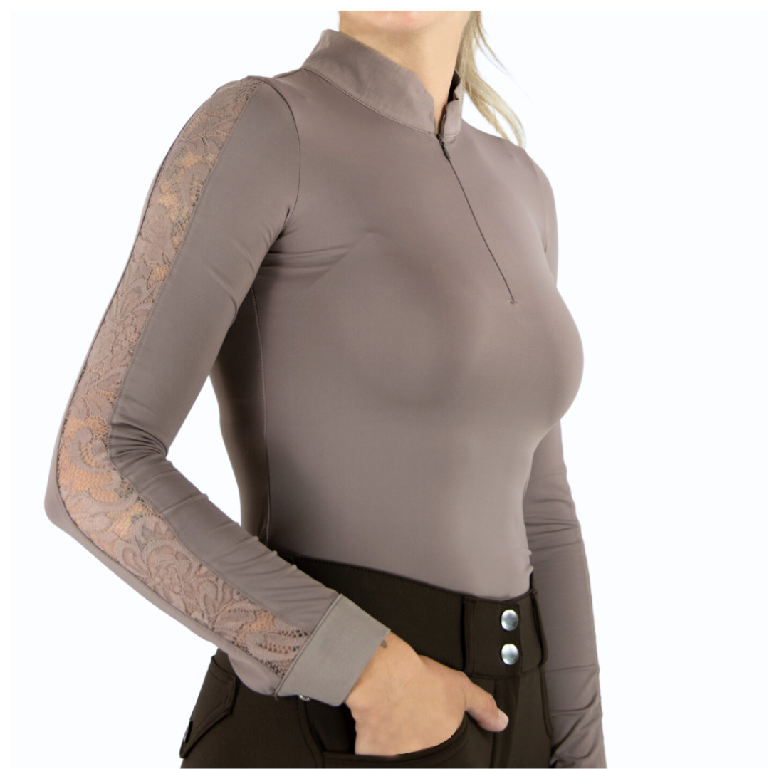 Maia Long Sleeve Lace Riding Top - Taupe