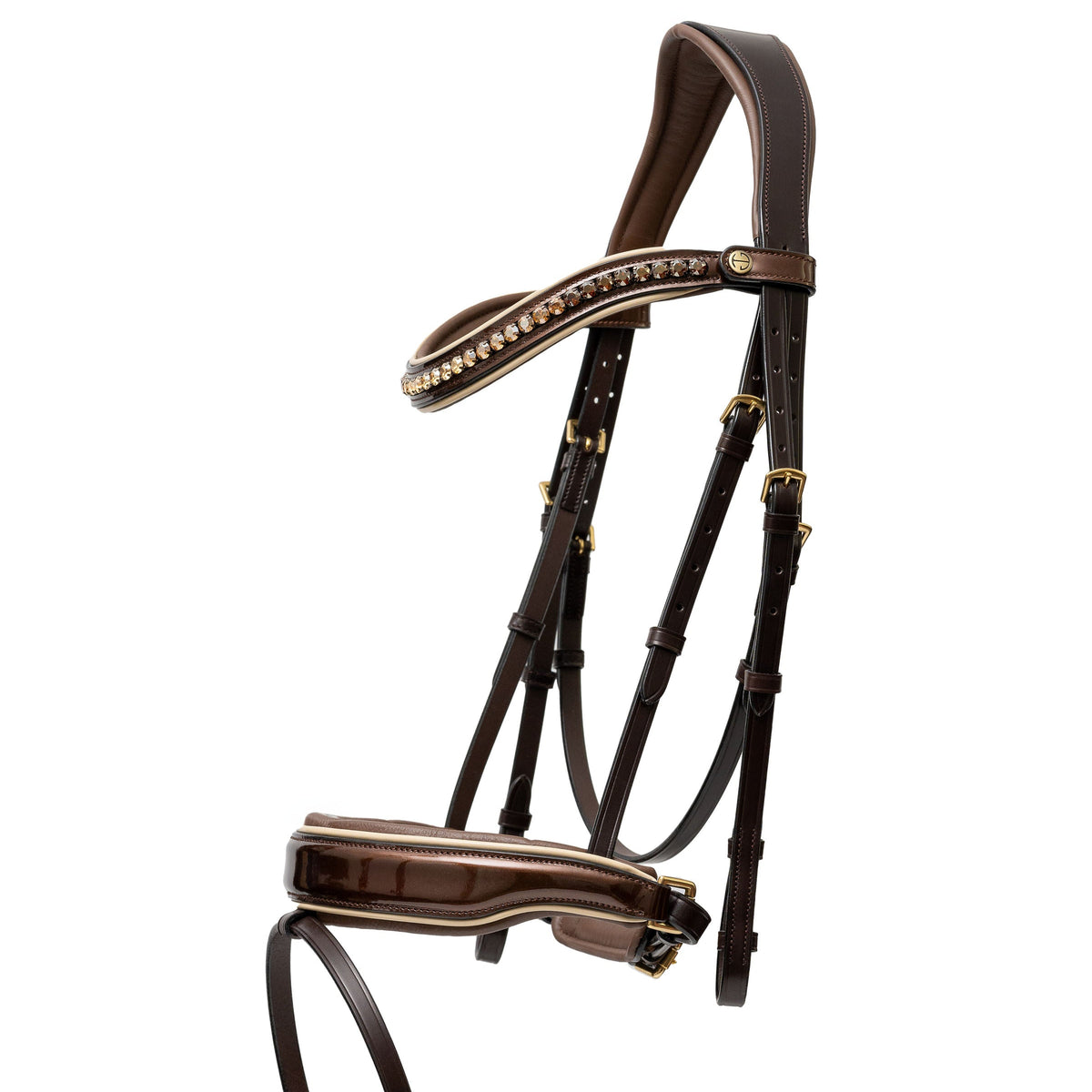 The Catalonia Metallic Bronze Leather Snaffle Bridle with Removable Flash