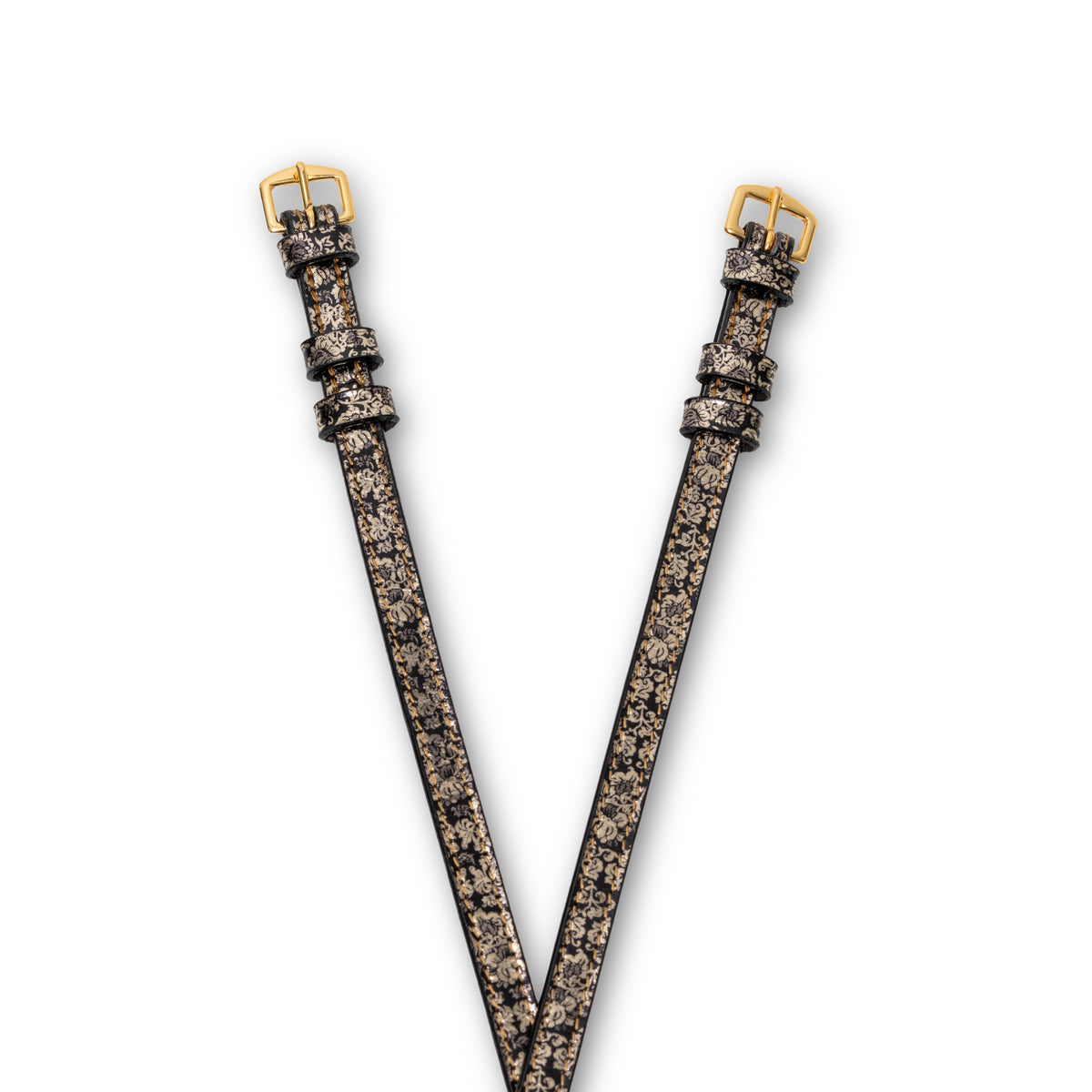 Damascus Black & Gold Foiled Leather Spur Straps