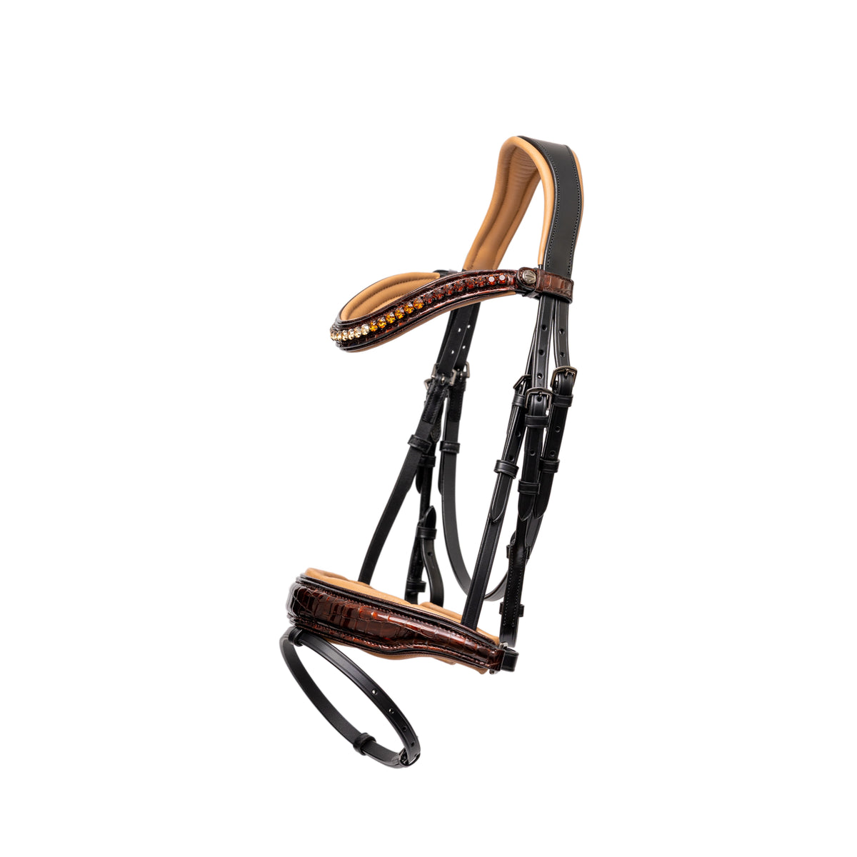 The Solana: Limited Edition Whiskey Croc Black Leather Snaffle Bridle