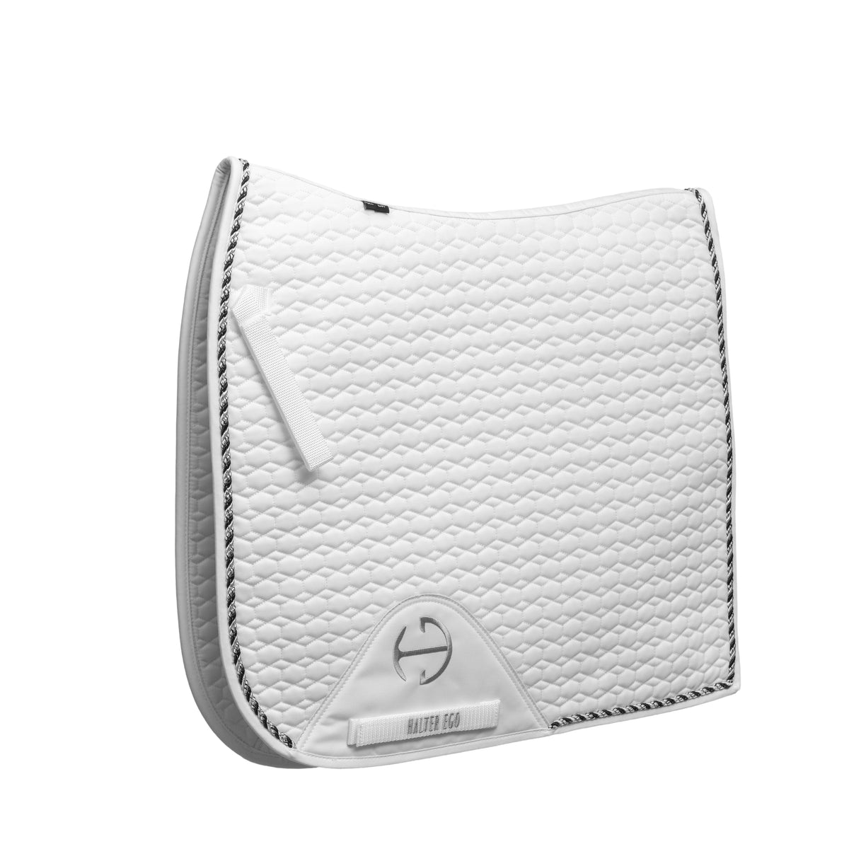 European Cotton Dressage Saddle Pad - White & Black Twist Trim Full