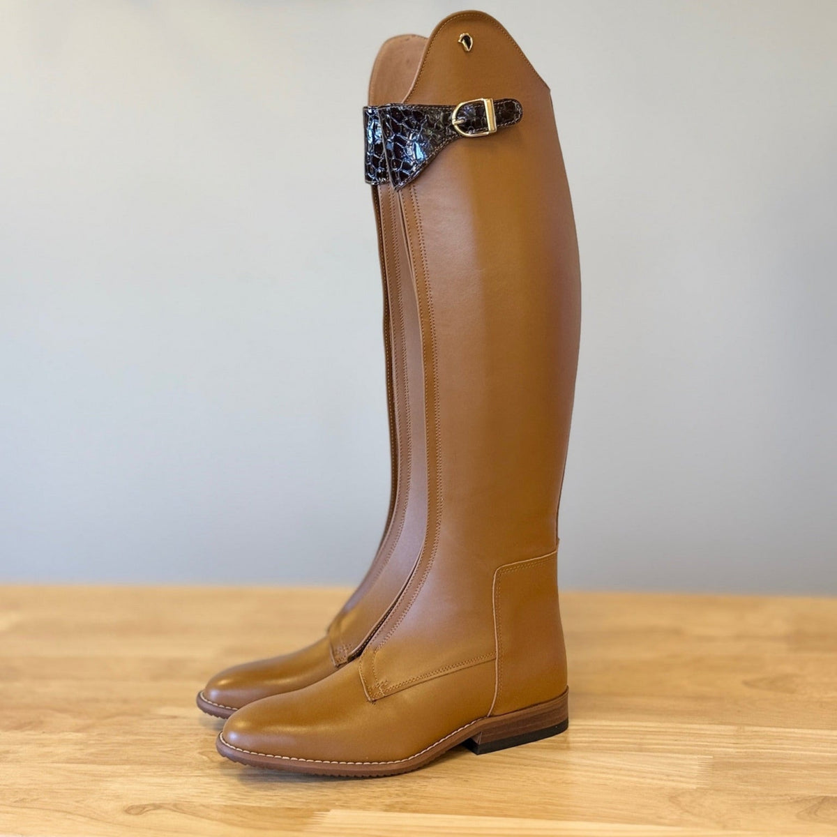 Derby Polo Boots - Cognac & Brown Patent Croc