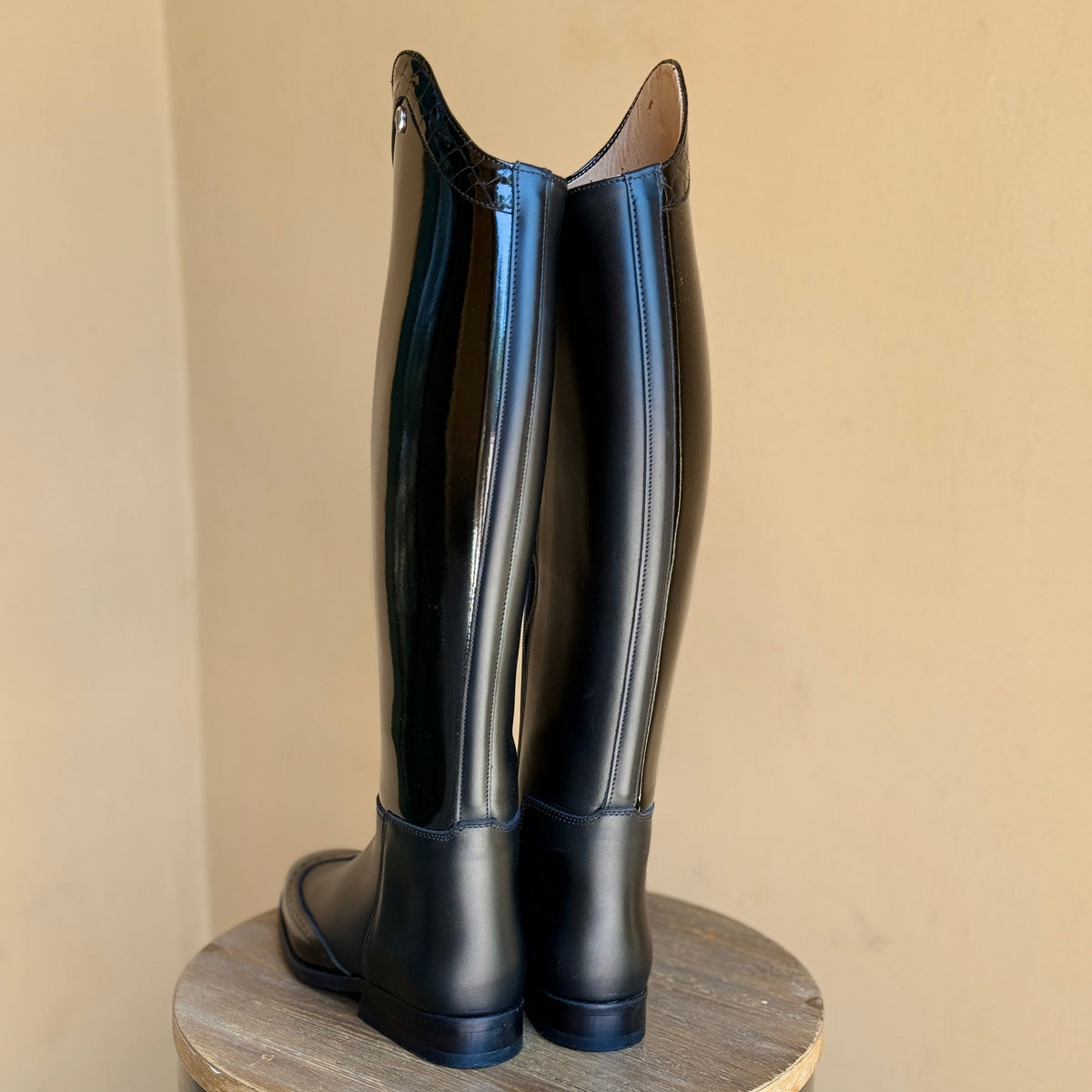Derby Prestige Riding Boots - Black Patent with Wing Toe Cap
