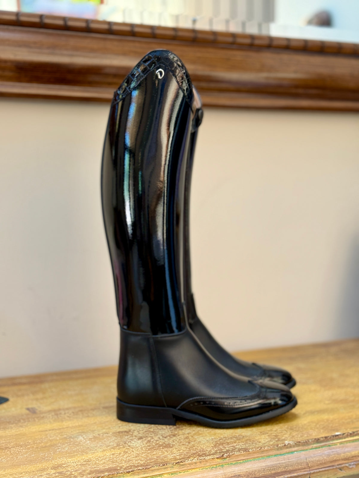 Derby Prestige Riding Boots - Black Patent with Wing Toe Cap