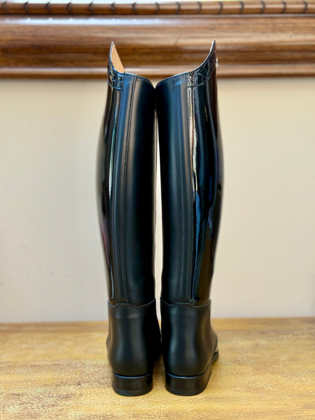 Derby Prestige Riding Boots - Black Patent with Wing Toe Cap