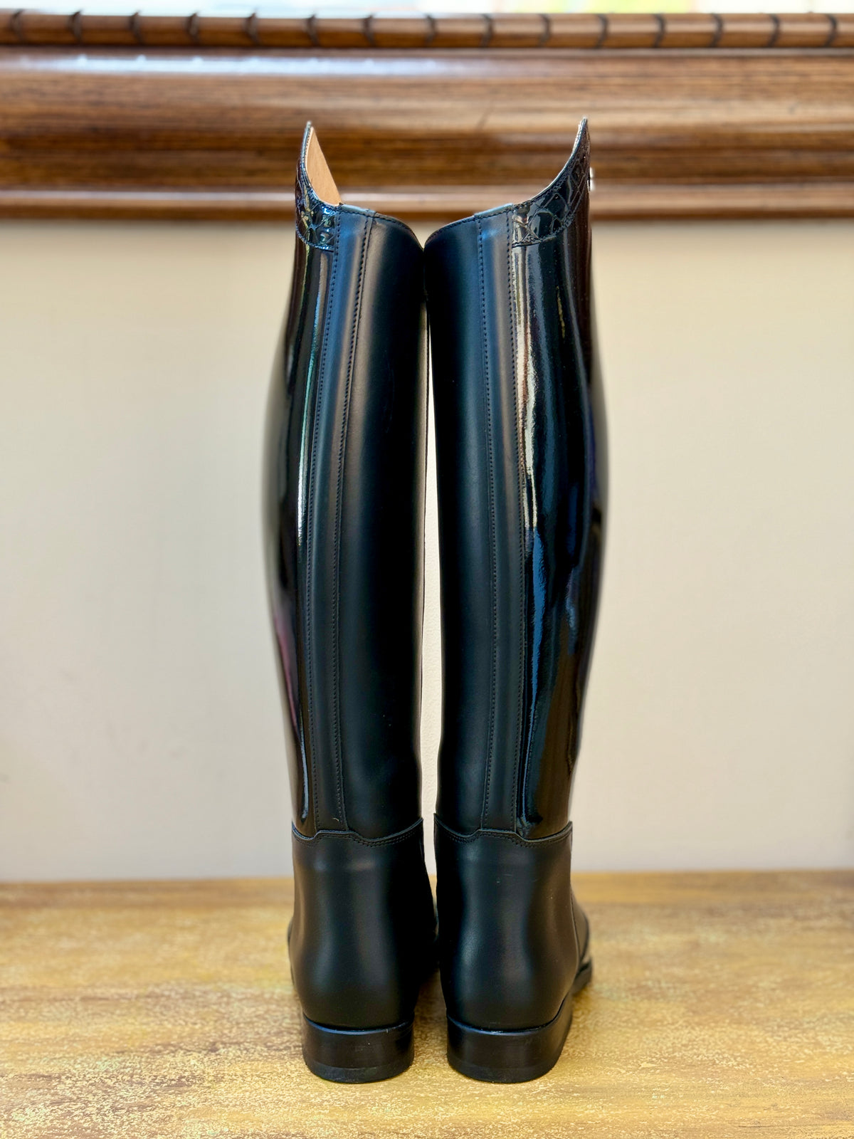 Derby Prestige Riding Boots - Black Patent with Wing Toe Cap