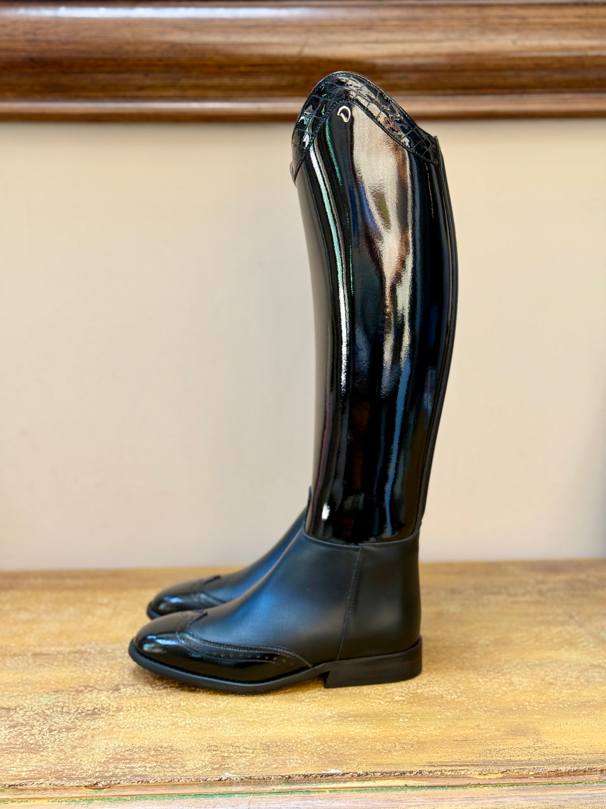 Derby Prestige Riding Boots - Black Patent with Wing Toe Cap