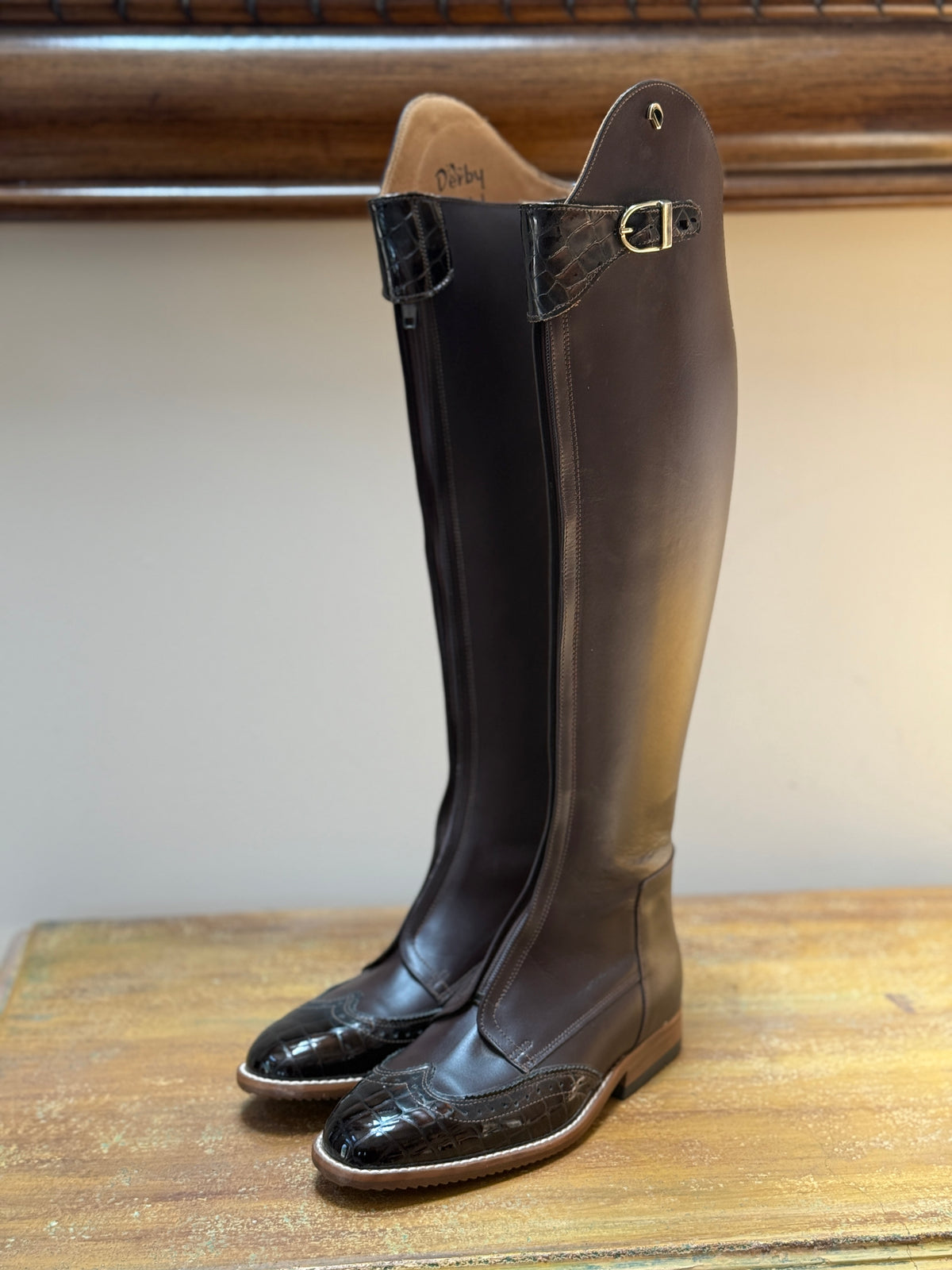 Derby Polo Boot - Dark Brown Leather & Brown Patent Croc