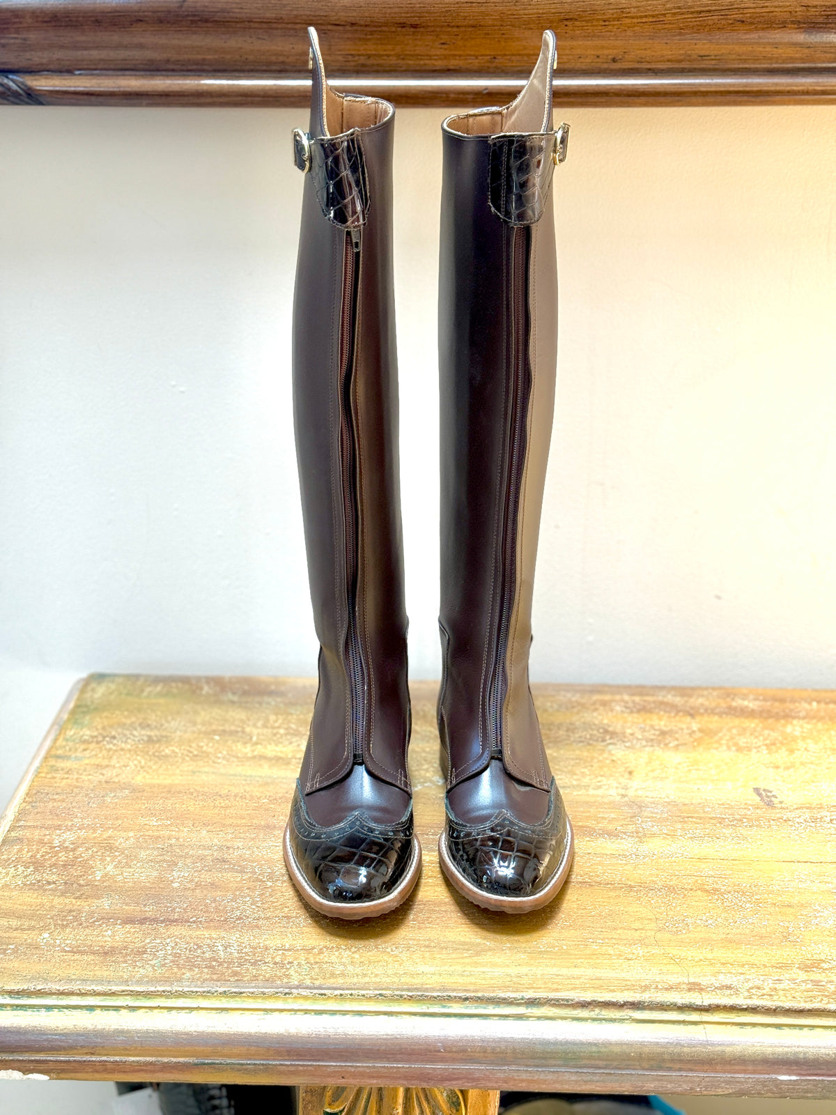 Derby Polo Boot - Dark Brown Leather & Brown Patent Croc