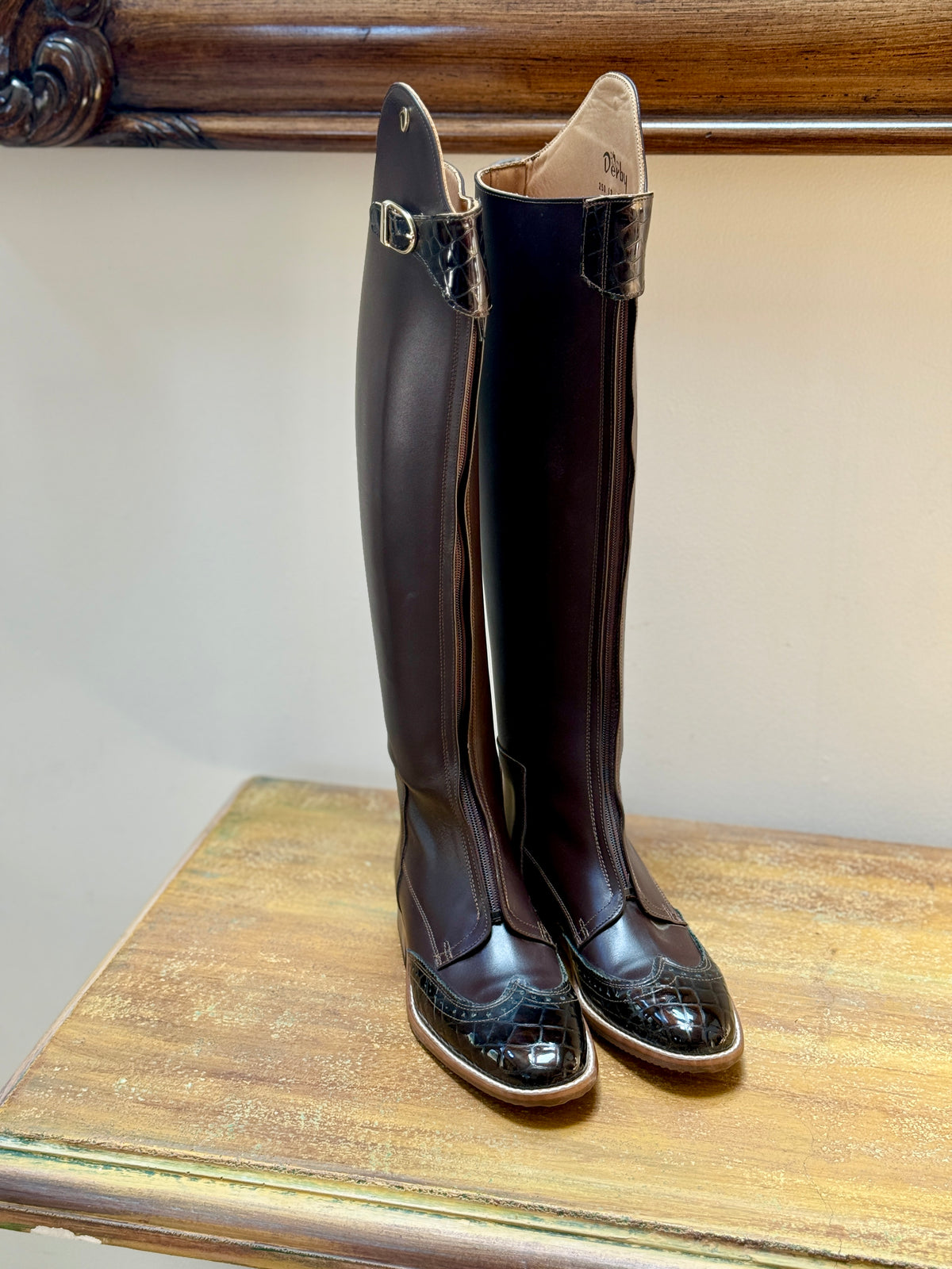 Derby Polo Boot - Dark Brown Leather & Brown Patent Croc