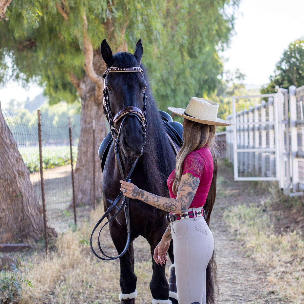 Rosado Bravo - Magenta, Cream & Brown Leather Polo Belt