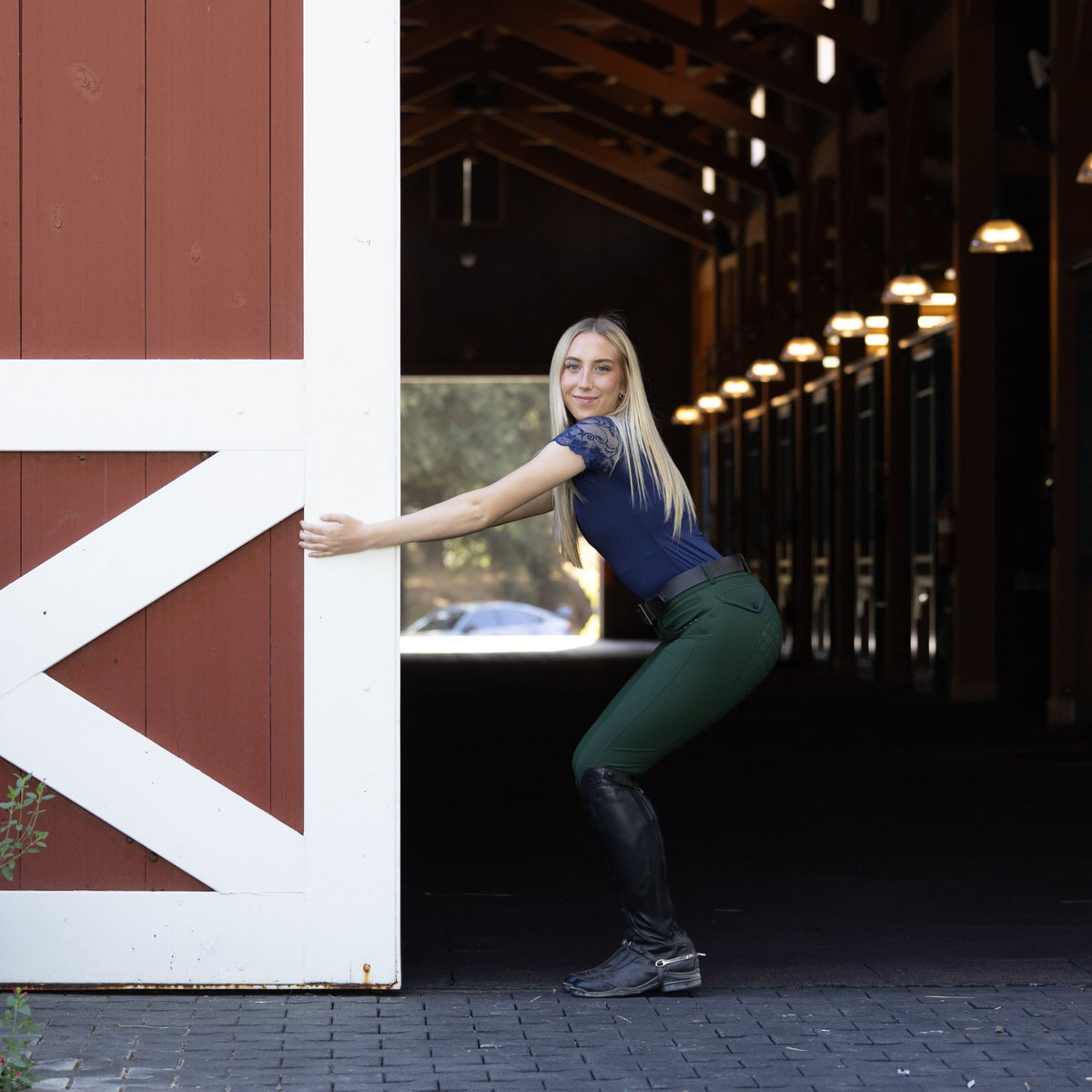 Tara Short Sleeve Lace Competition Shirt - Navy