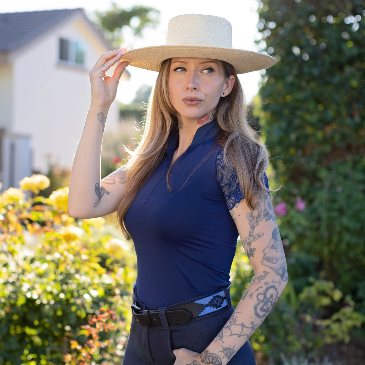 Azul Nocturno - Midnight & Sky Blue Black Leather Polo Belt