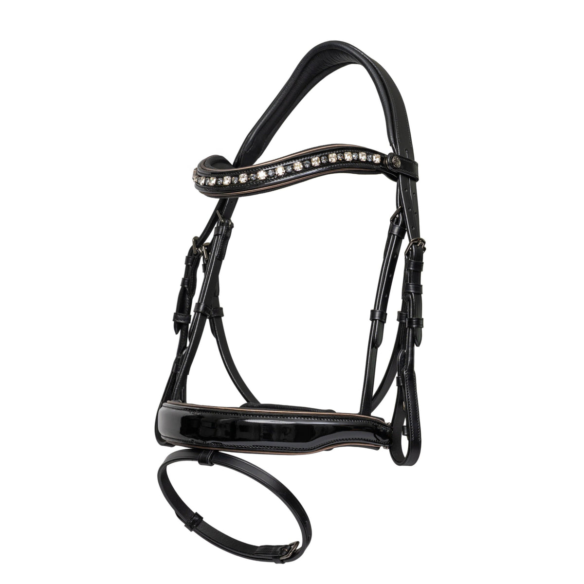Ocala Black Patent Leather Snaffle Bridle With Removable Flash