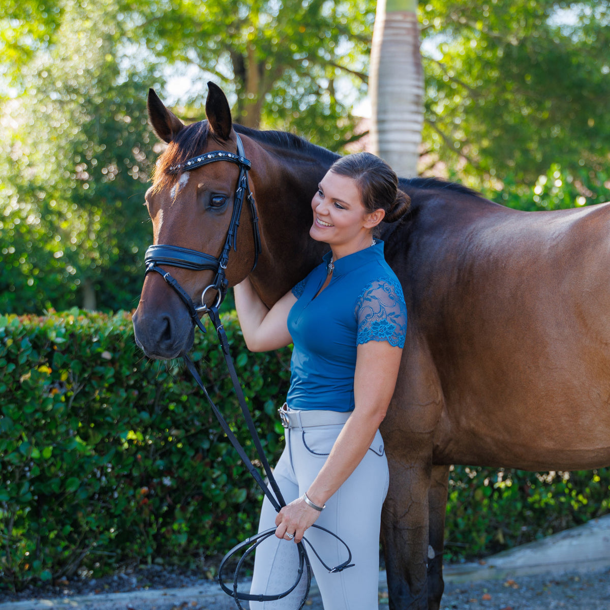 Tara - Short Sleeve Lace Competition Shirt - Moroccan Blue