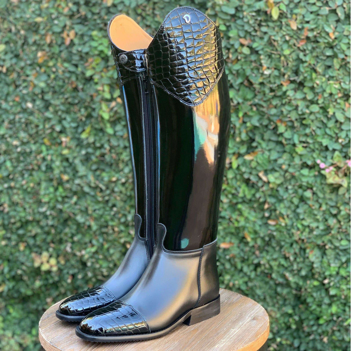 Derby Prestige Riding Boots - Black Patent & Black Patent Croc.