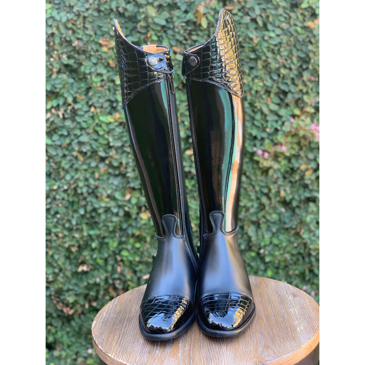 Derby Prestige Riding Boots - Black Patent & Black Patent Croc.