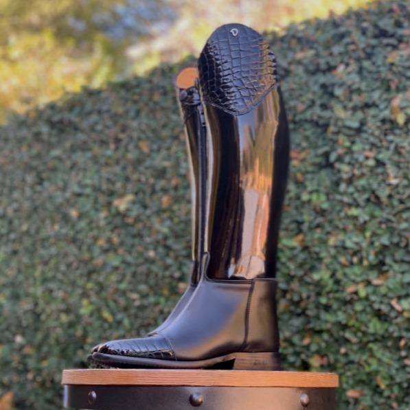 Derby Prestige Riding Boots - Black Patent & Black Patent Croc.