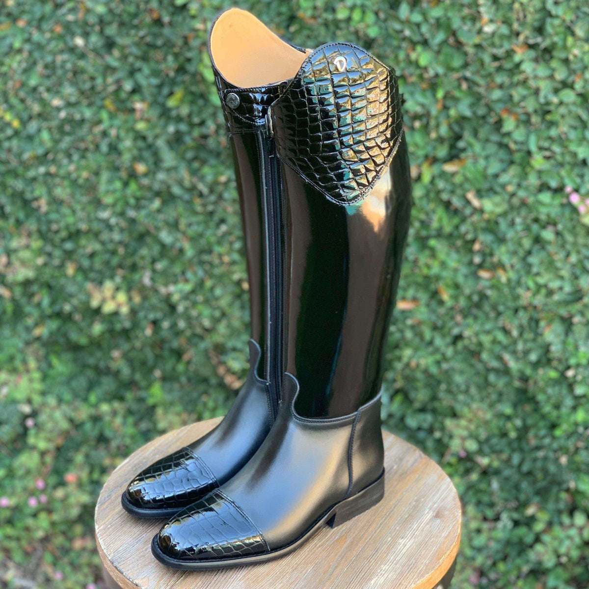 Derby Prestige Riding Boots - Black Patent & Black Patent Croc.