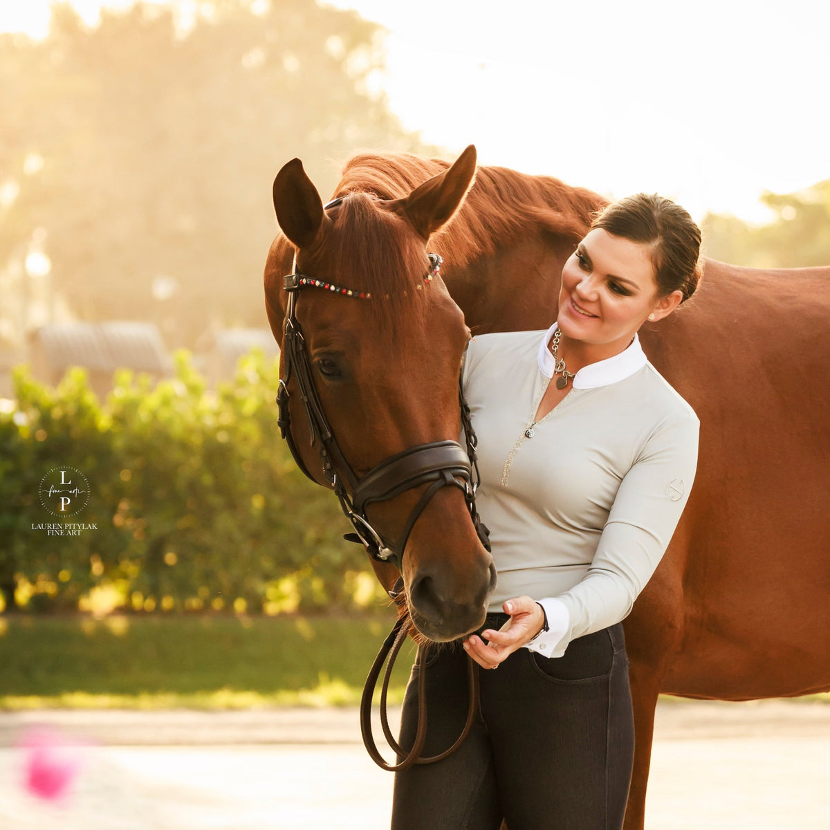 Heidi - Long Sleeve Riding Top with Crystal Fabric Trim