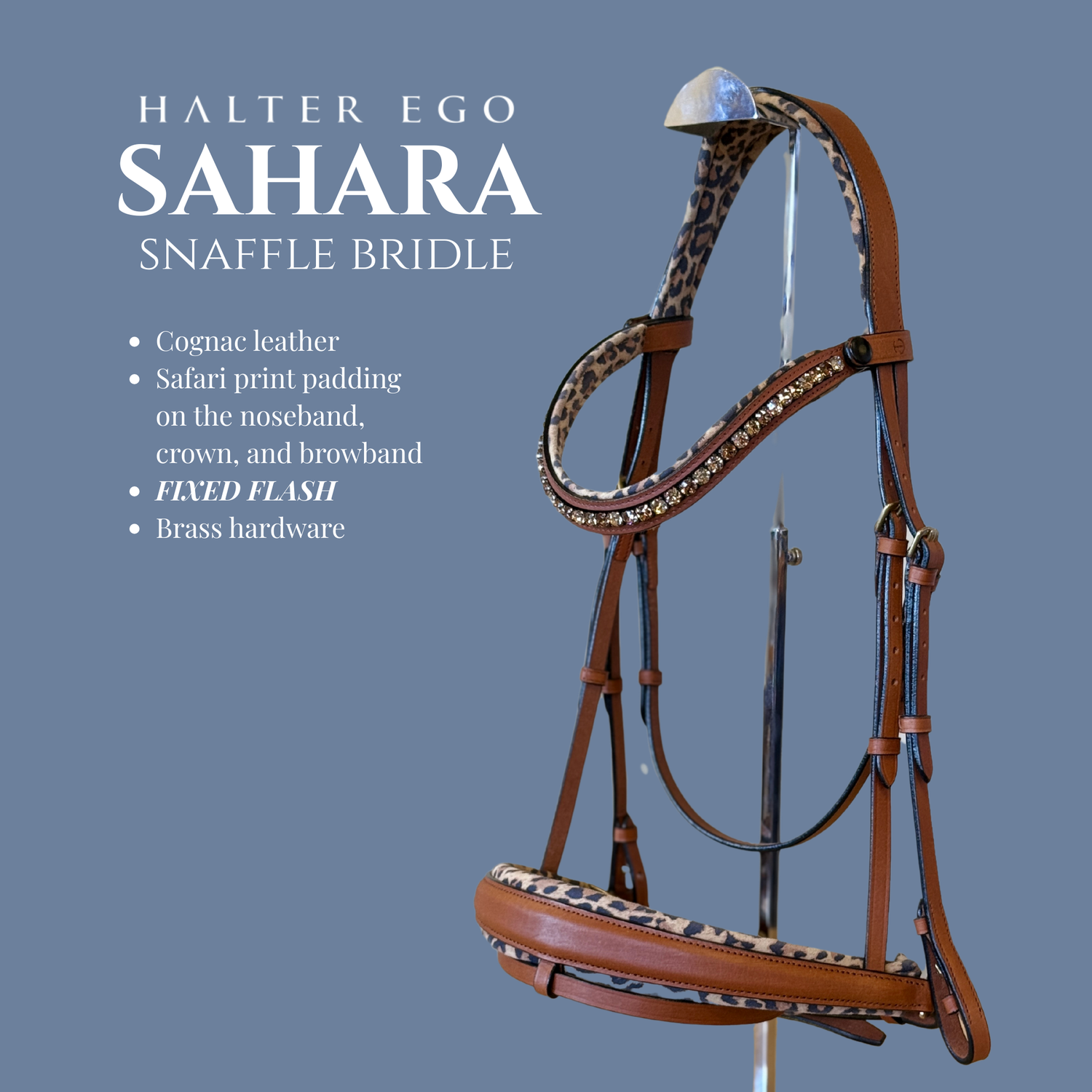 Sahara - Cognac Snaffle Bridle with Leopard Padding