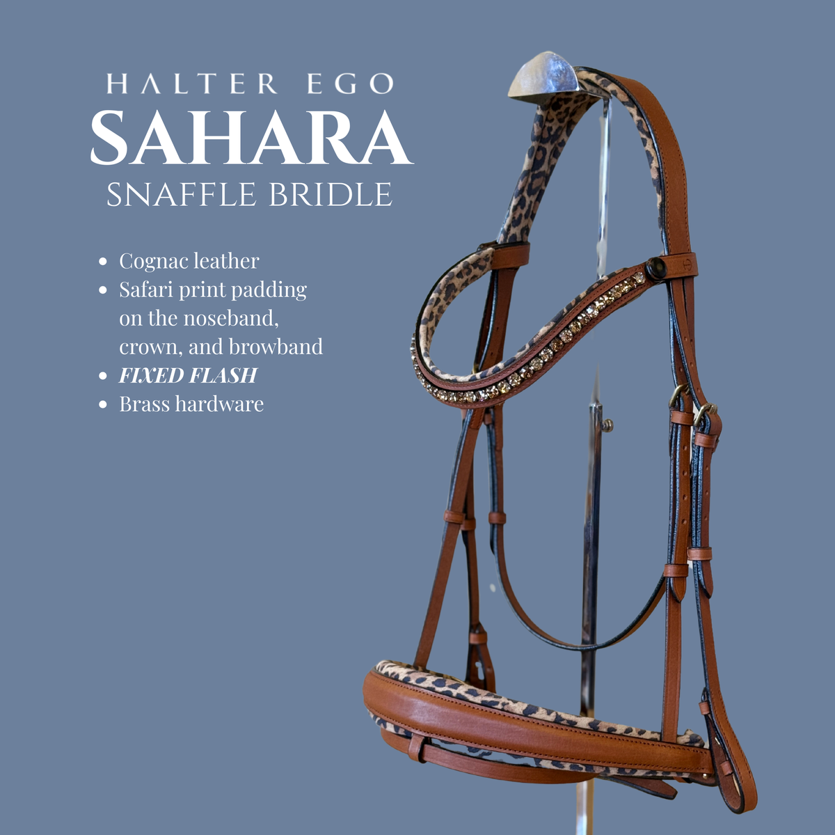Sahara - Cognac Snaffle Bridle with Leopard Padding