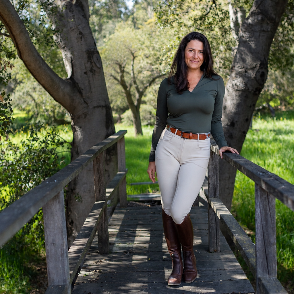 Annabelle - Long Sleeve Lace Riding Top - Army Green
