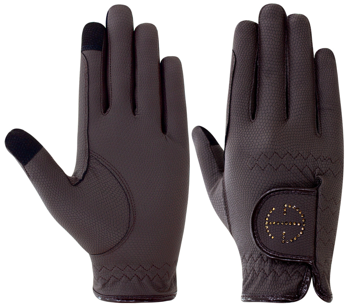 Halter Ego® Riding Gloves - Brown & Smoked Topaz Crystal Logo