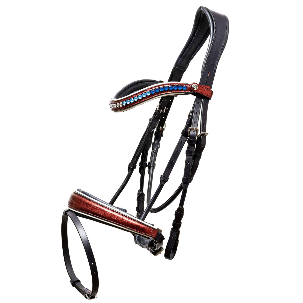 Valor Metallic Navy Leather &amp; Red Croc Snaffle Bridle - (Pathway to the Podium Collection)