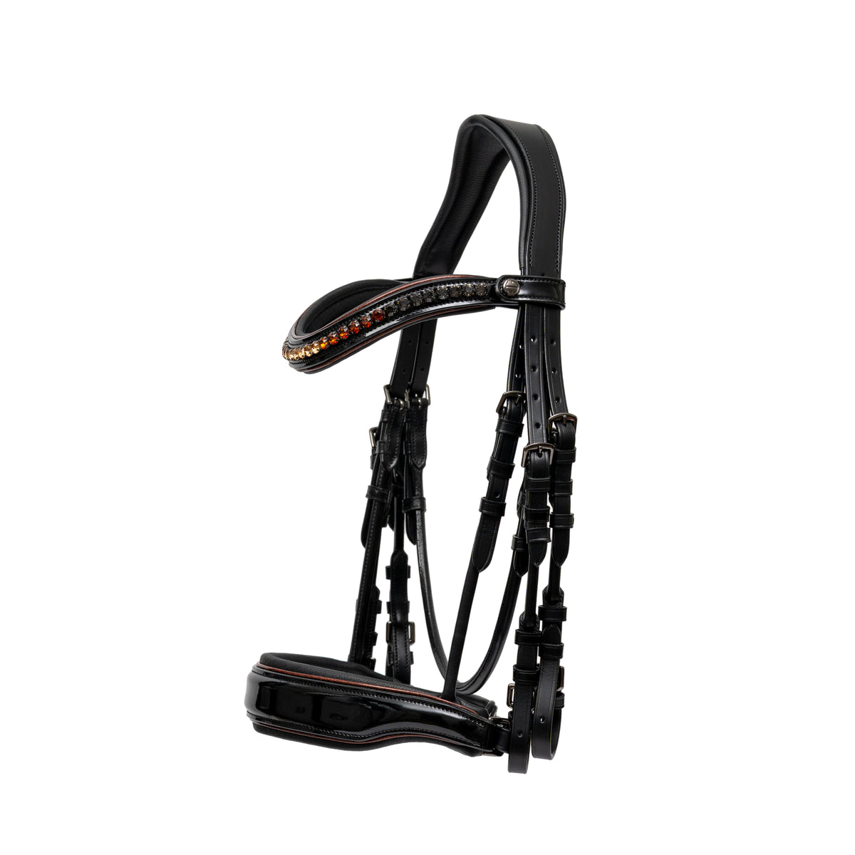 🤎 The Aachen Rolled Black Patent Leather Double Bridle