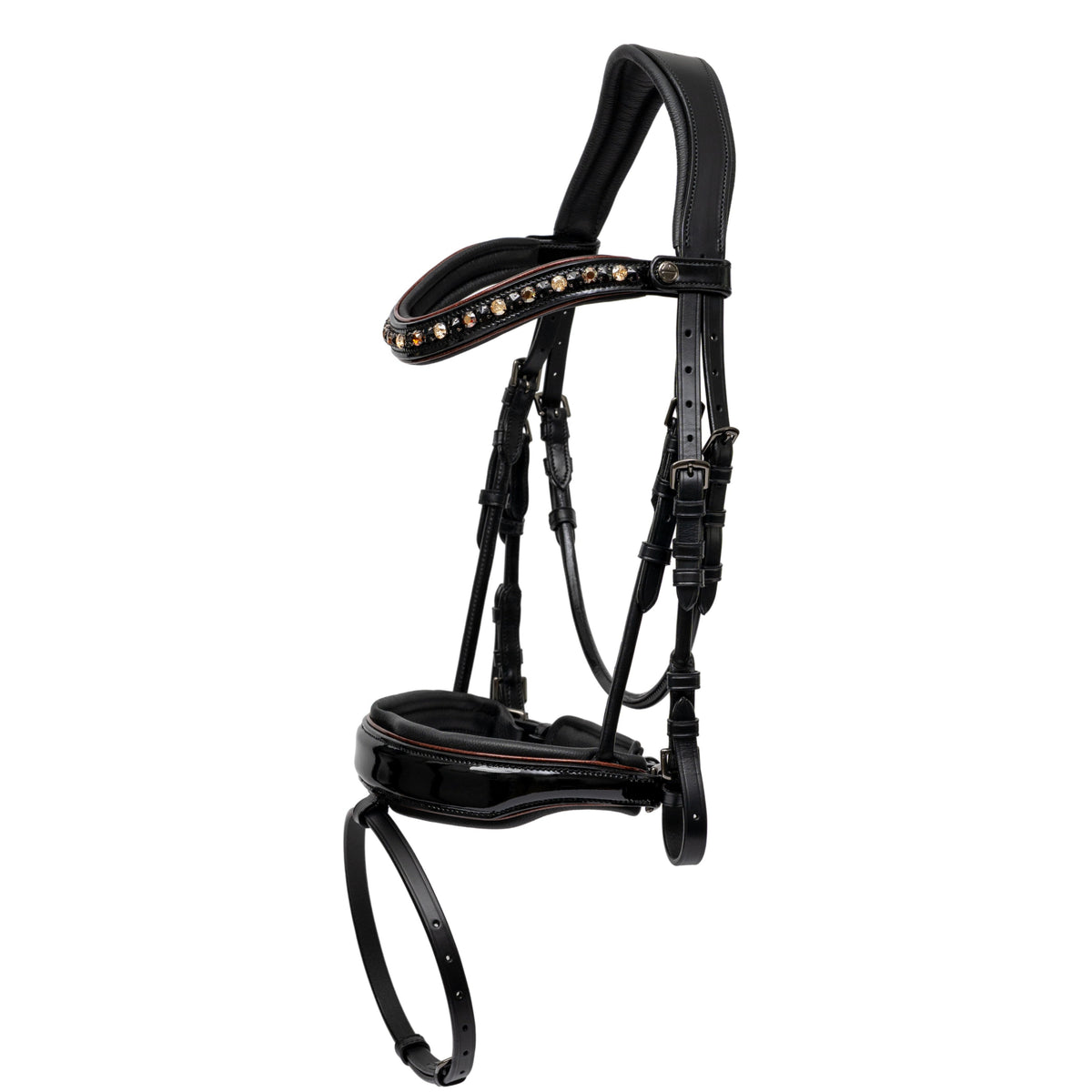 🤎 The Aachen Rolled Black Patent Leather Snaffle Bridle