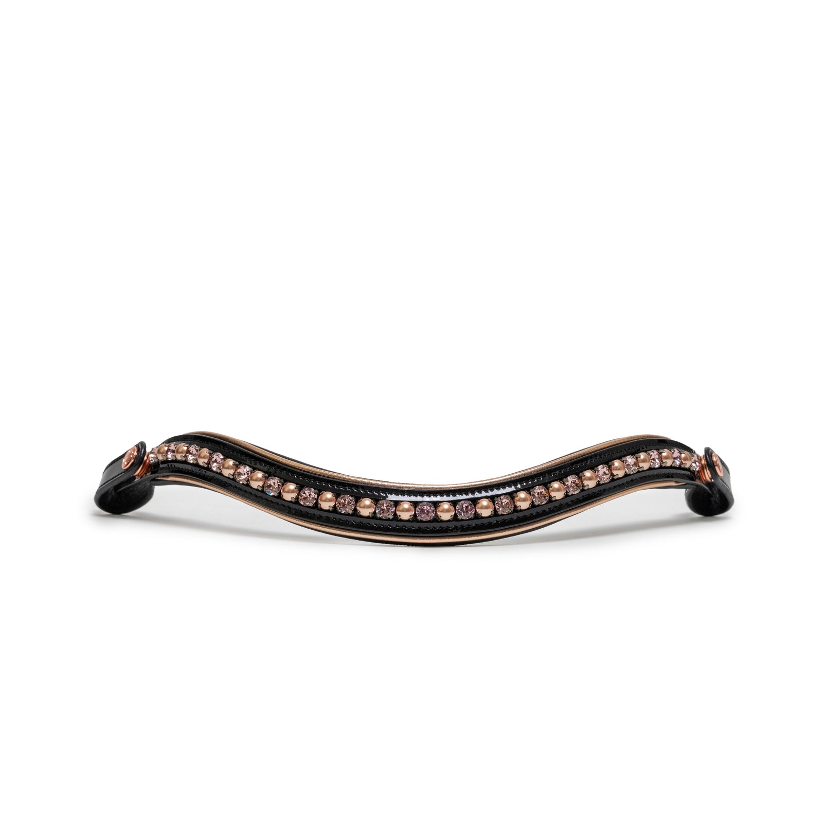 Black Patent Browband with Rose Gold Piping and Accents
