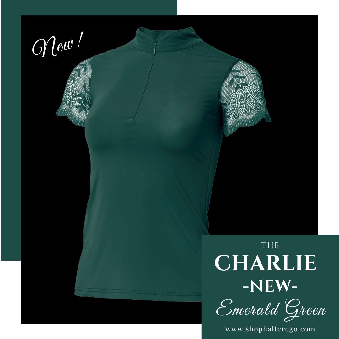 Charlie Short Sleeve Lace Riding Shirt - Emerald Green