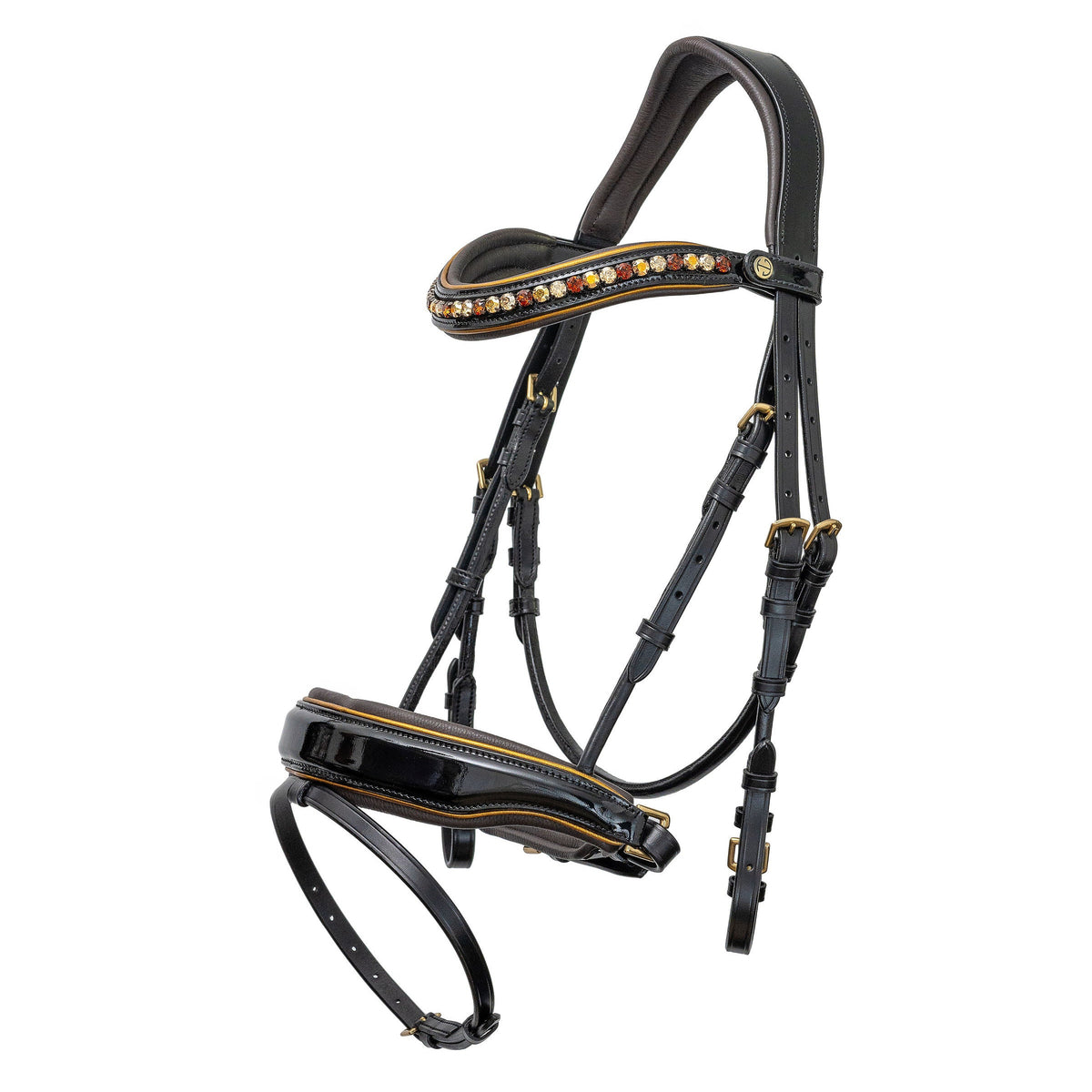 Black Patent Rolled Leather Dressage Snaffle Bridle