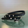 Black Leather Spur Straps with Clear Crystals & Silver Horseshoe Buckles