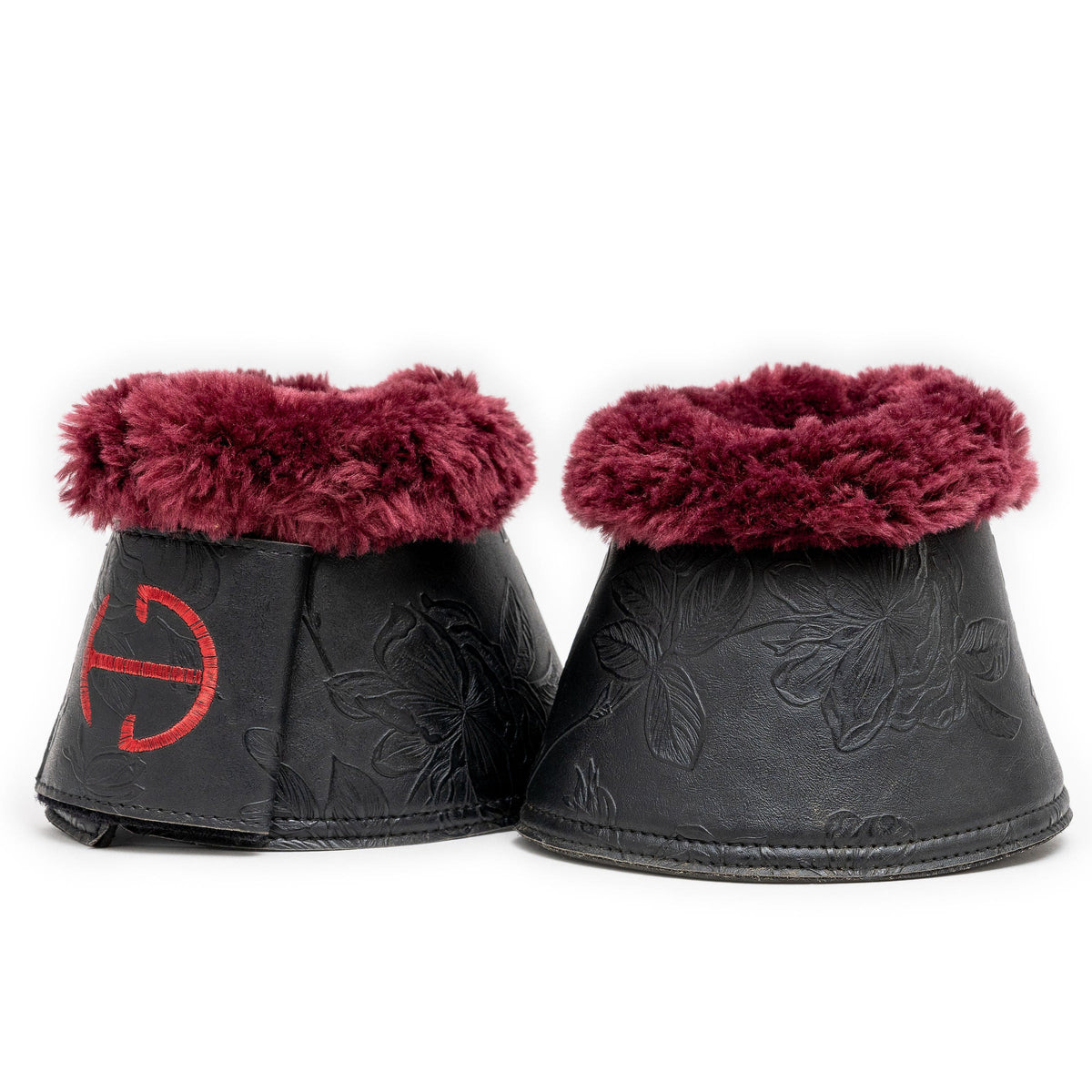 Romance Collection Bell Boots - Black &amp; Crimson Rose