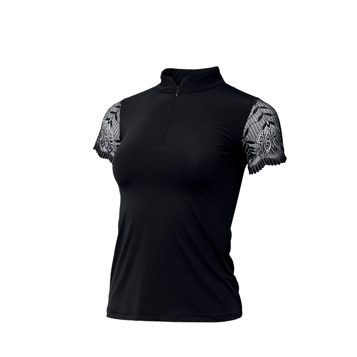 Charlie Short Sleeve Lace Riding Shirt - Black