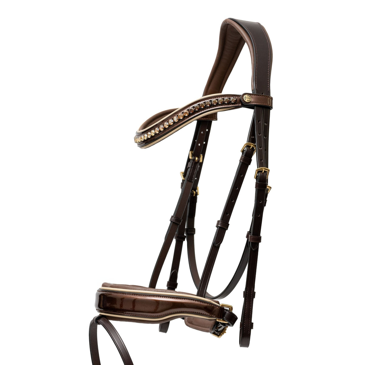 The Catalonia Metallic Bronze Leather Snaffle Bridle with Removable Flash