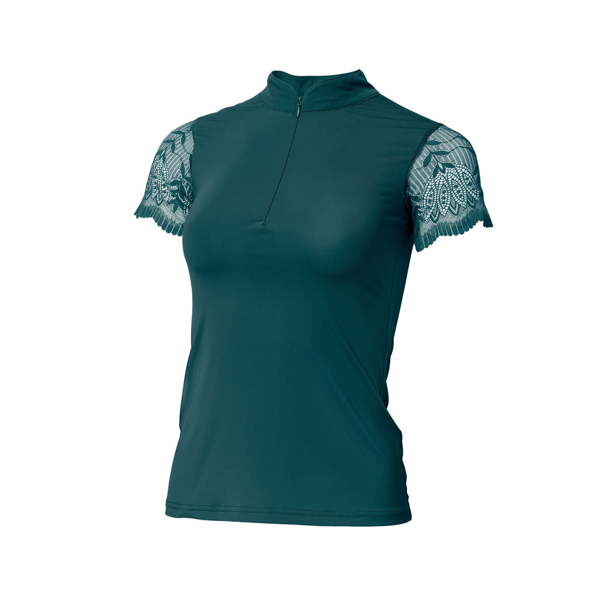 Charlie Short Sleeve Lace Riding Shirt - Emerald Green