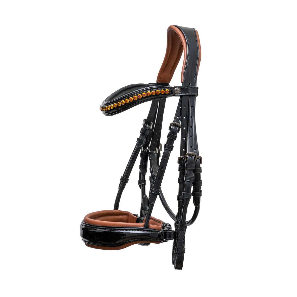 🤎 The Umbria Rolled Black Patent Leather Double Bridle