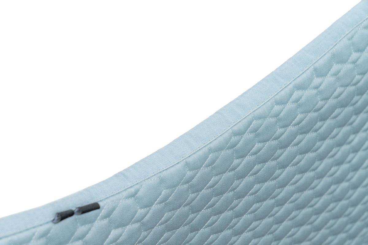 European Cotton Dressage Saddle Pad - Light Blue with Crystals &amp; Light Blue/Silver Twisted Rope Trim