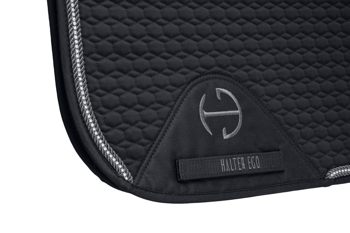 European Cotton Dressage Saddle Pad - Black with Crystal &amp; Gunmetal Trim