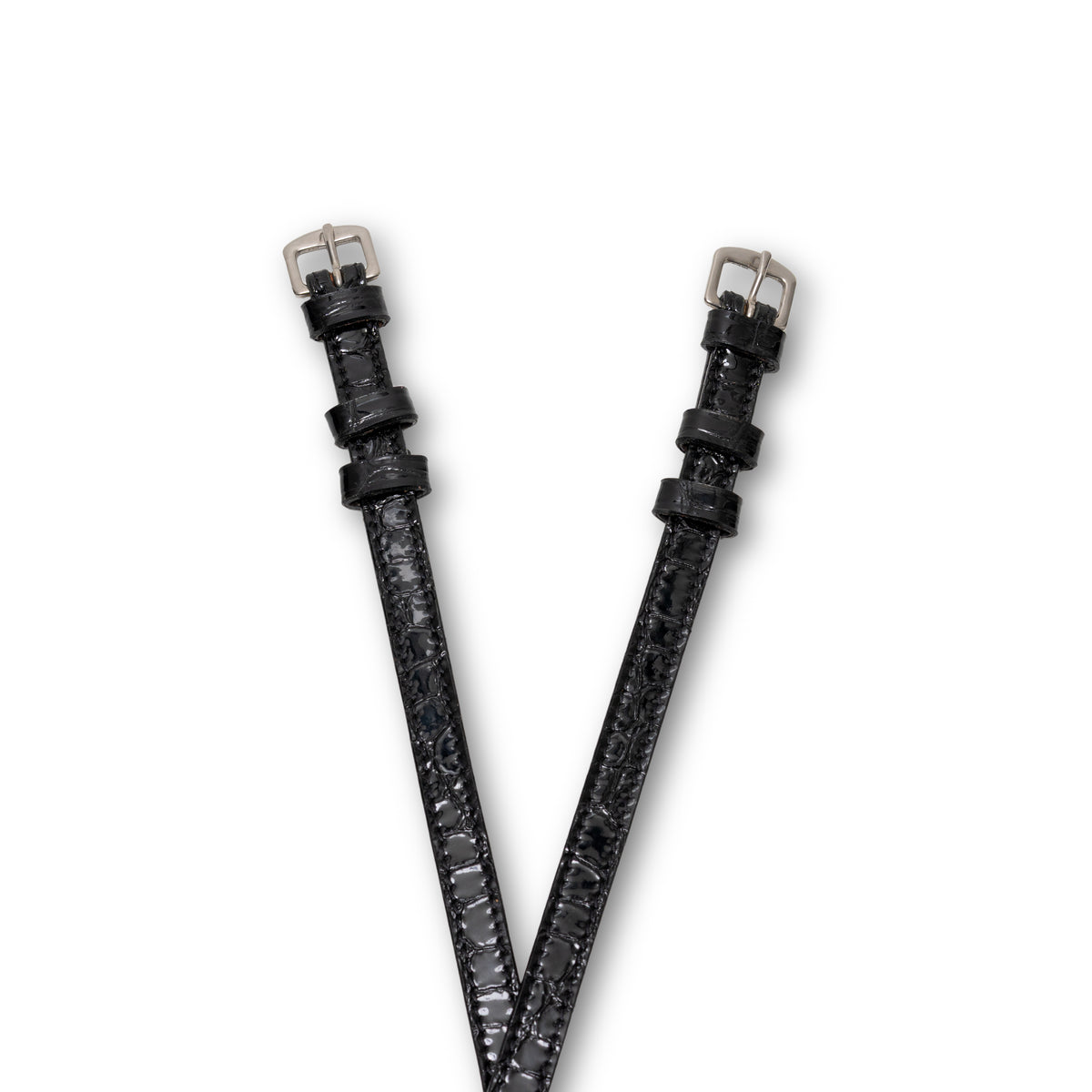 Black Patent Leather Croc Embossed Spur Straps