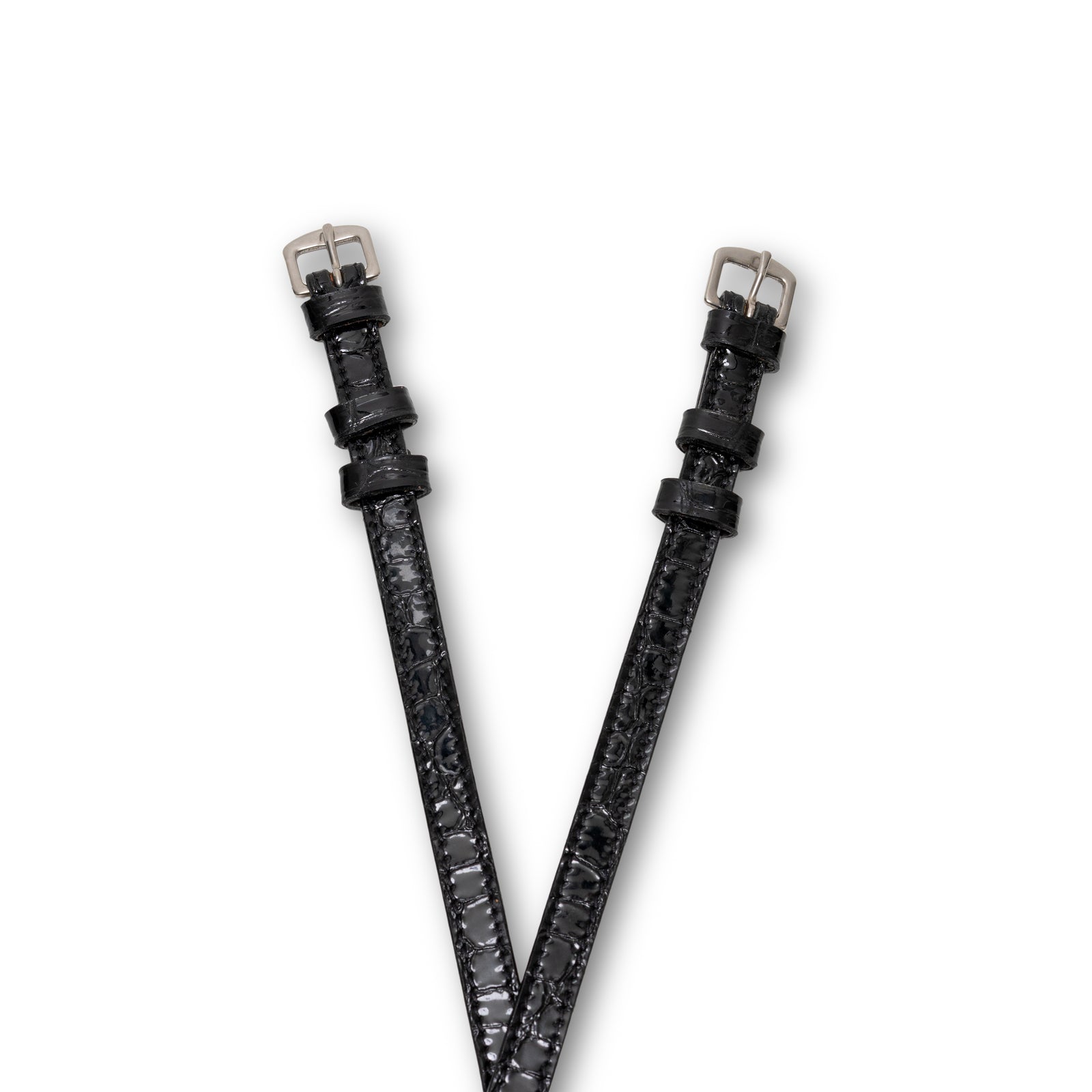 Black Patent Leather Croc Embossed Spur Straps