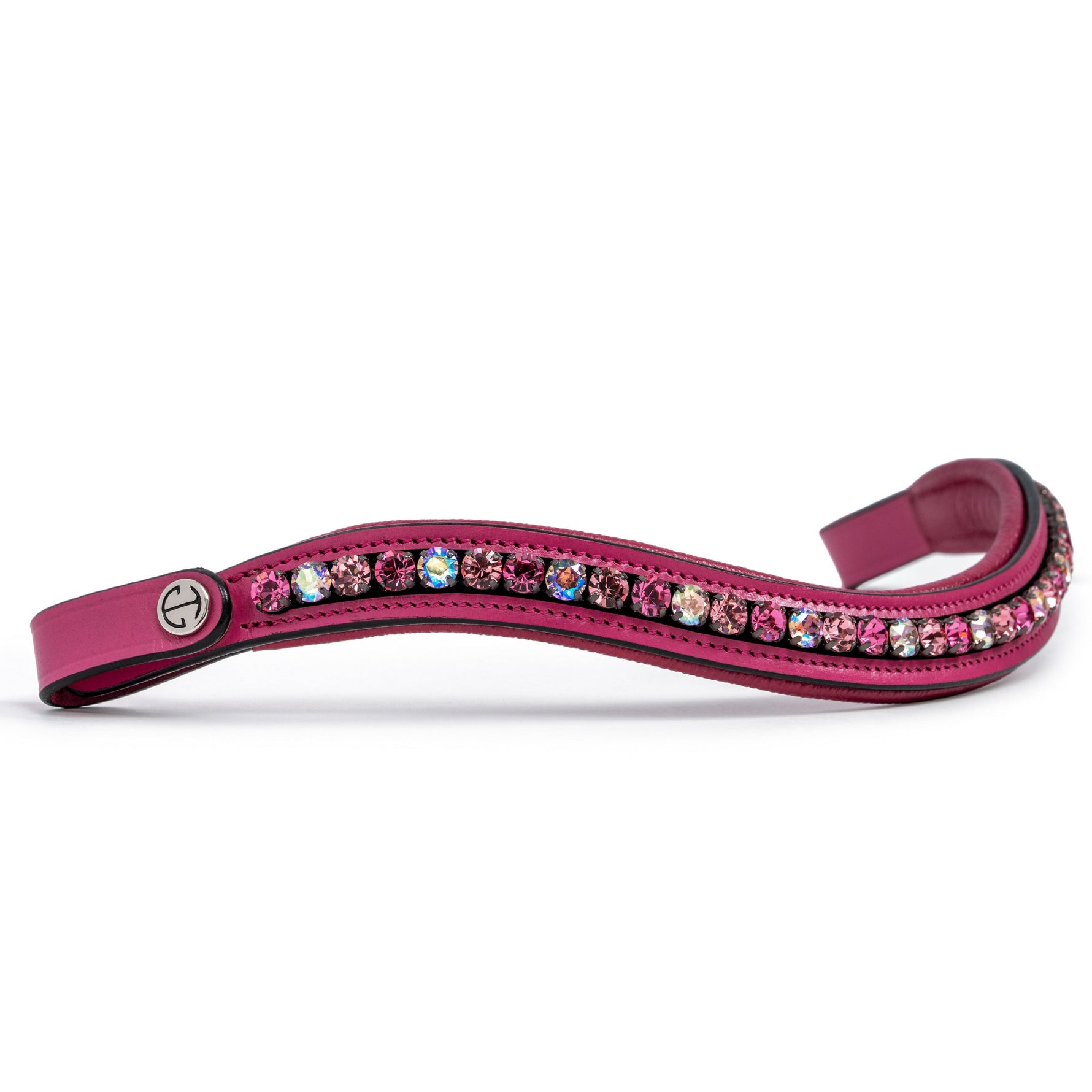 Pink leather browband with pink crystals on a white background