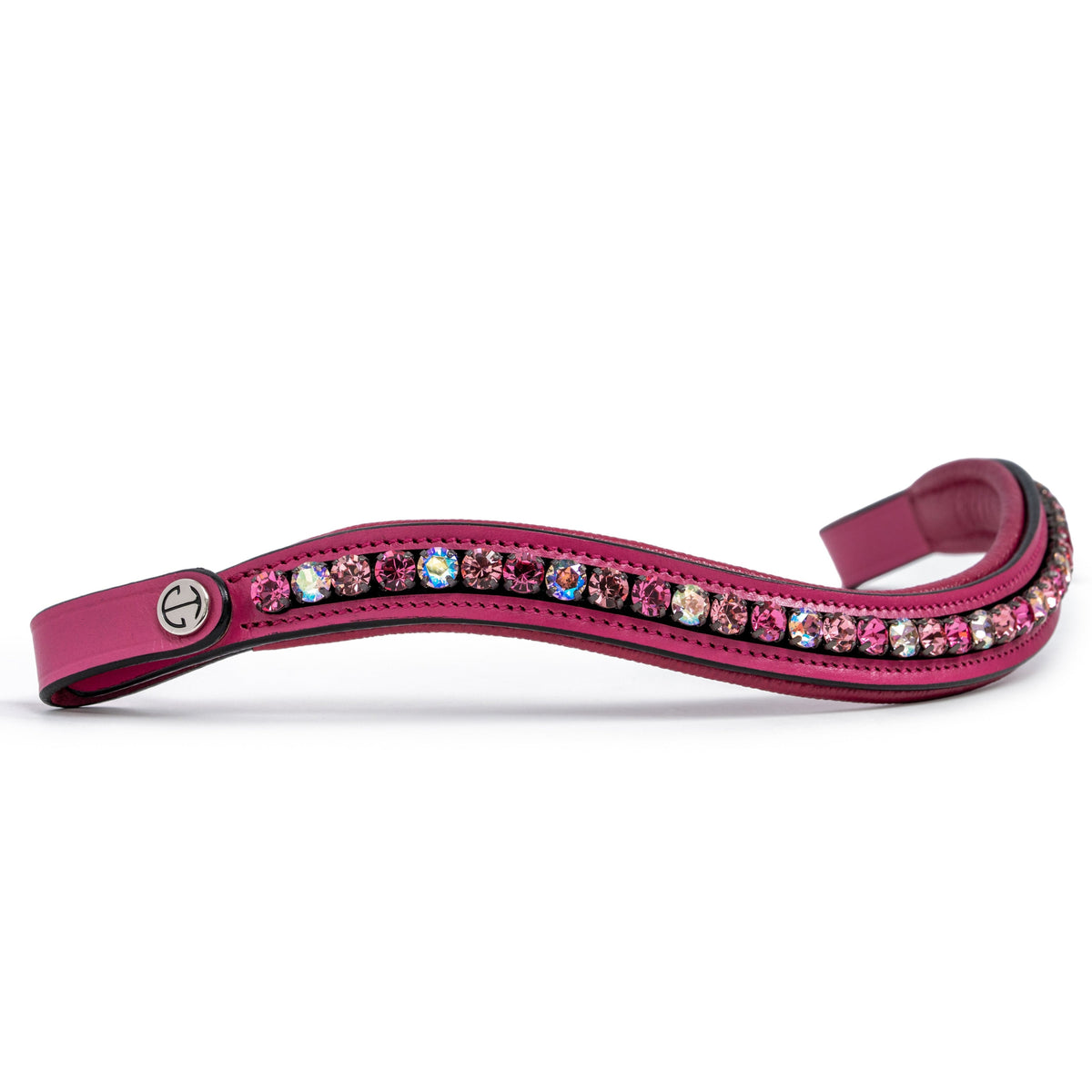 Pink leather browband with pink crystals on a white background