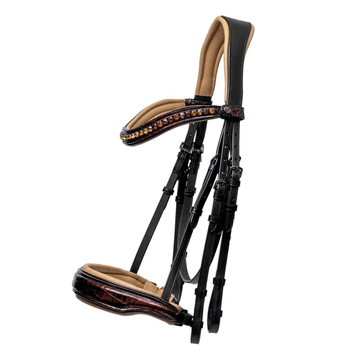 Limited Edition Whiskey Croc Black Leather Double Bridle