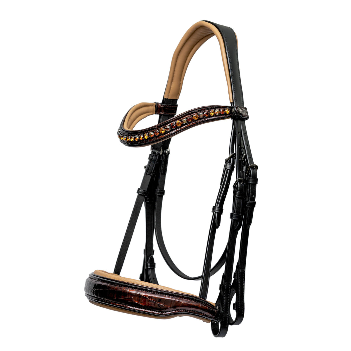 Limited Edition Whiskey Croc Black Leather Double Bridle